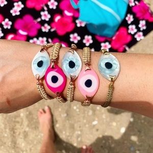 Evil eye charm braided boho friendship bracelet